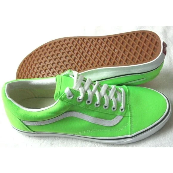 COPY - Vans Women's Old Skool Neon Green Gecko True White Canvas Skate shoes NWT - Picture 2 of 5